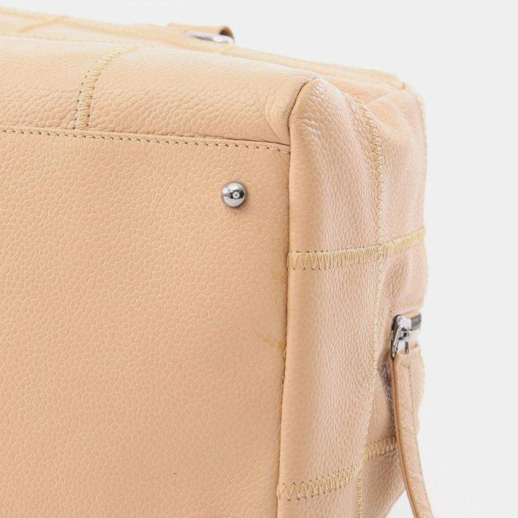 Pre Owned Chanel Chocolate Bar Shoulder Bag Calfskin Leather Beige