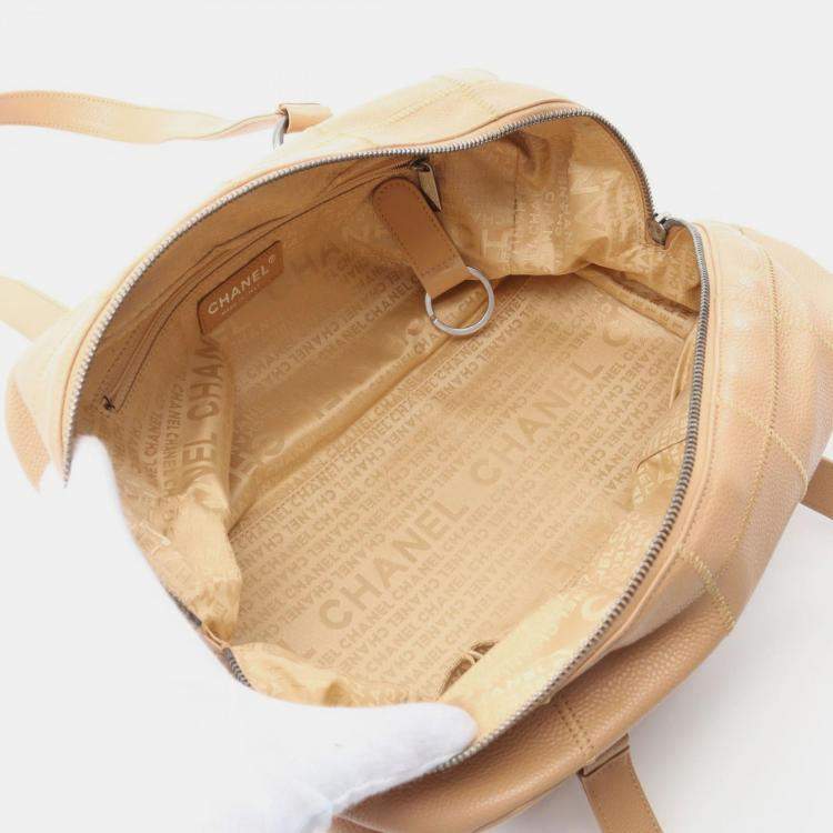 Pre Owned Chanel Chocolate Bar Shoulder Bag Calfskin Leather Beige