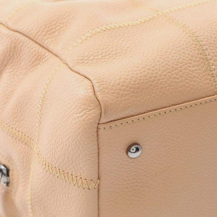 Pre Owned Chanel Chocolate Bar Shoulder Bag Calfskin Leather Beige