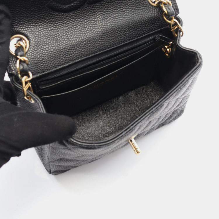 Pre Owned Chanel Mini Matelasse Chain Shoulder Bag Calfskin Leather Black