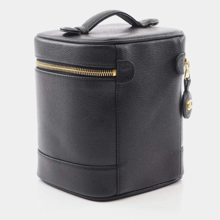 Pre Owned Chanel Coco Mark Vanity Handbag Leather Calfskin Black