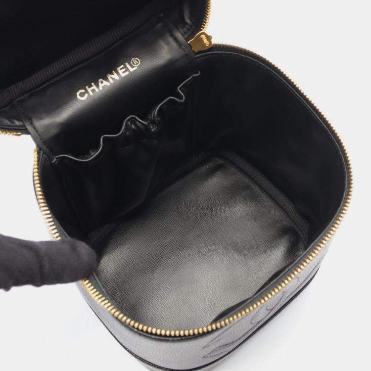 Pre Owned Chanel Coco Mark Vanity Handbag Leather Calfskin Black