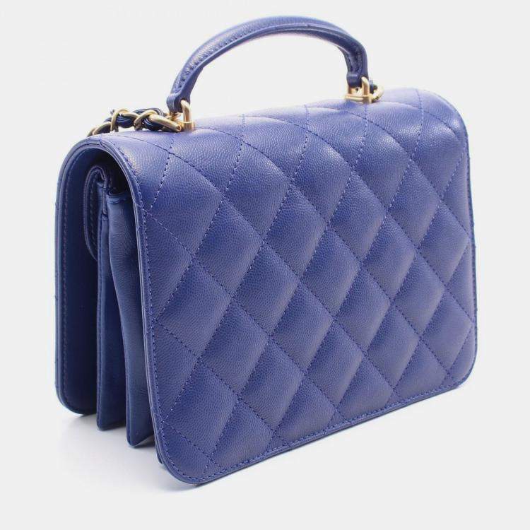 Pre Owned Chanel Matelasse 2Way Hand Shoulder Bag Leather Grained Calfskin Blue