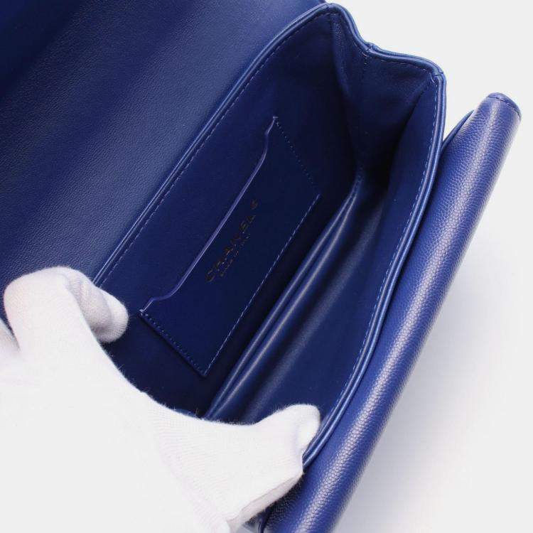 Pre Owned Chanel Matelasse 2Way Hand Shoulder Bag Leather Grained Calfskin Blue