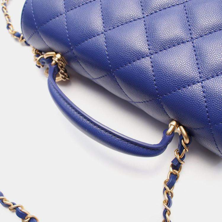 Pre Owned Chanel Matelasse 2Way Hand Shoulder Bag Leather Grained Calfskin Blue