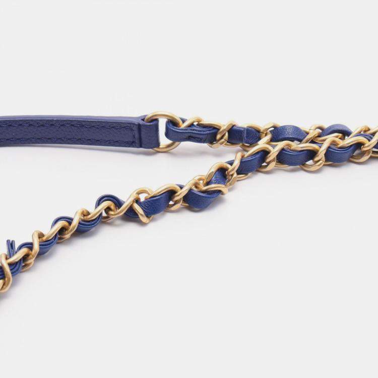 Pre Owned Chanel Matelasse 2Way Hand Shoulder Bag Leather Grained Calfskin Blue