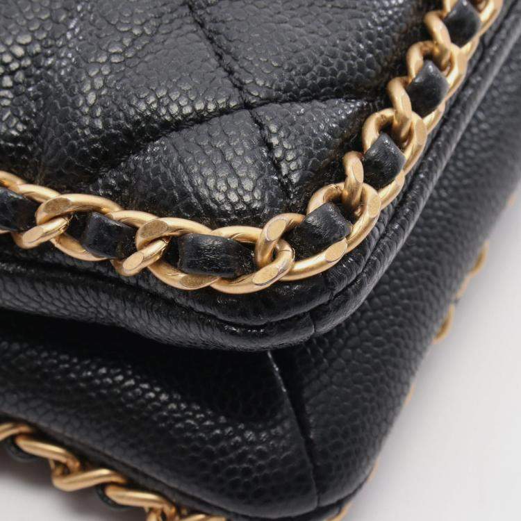 Pre Owned Chanel Small Shopping Matelasse Chain Shoulder Bag Calfskin Black