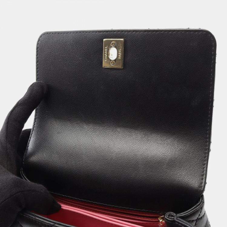Pre Owned Chanel Coco Handle Xxs 2Way Shoulder Handbag Lamb Leather Black