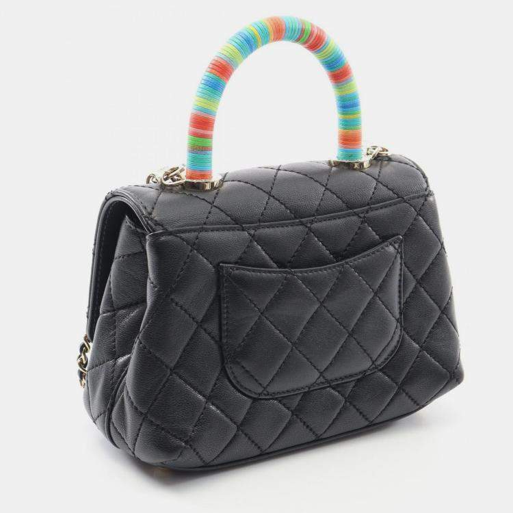 Pre Owned Chanel Coco Handle Xxs 2Way Shoulder Handbag Lamb Leather Black