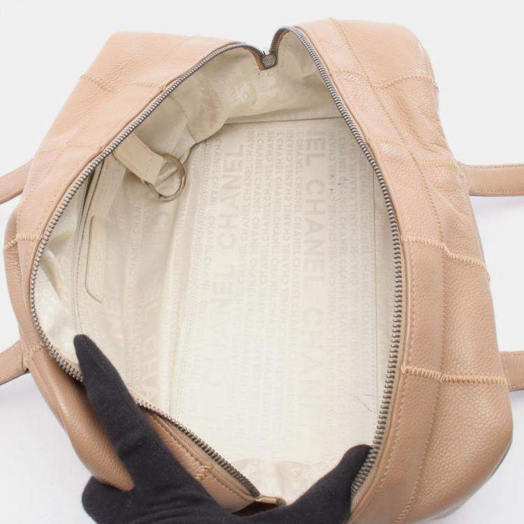 Pre Owned Chanel Chocolate Bar Hand Shoulder Bag Leather Calfskin Beige