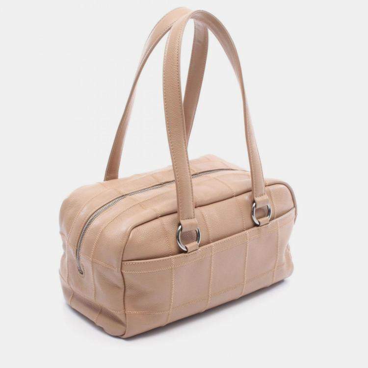 Pre Owned Chanel Chocolate Bar Hand Shoulder Bag Leather Calfskin Beige