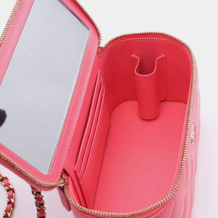 Pre Owned Chanel Matelasse Vanity Chain Shoulder Bag Calfskin Pink