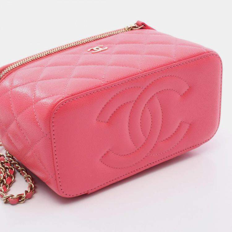 Pre Owned Chanel Matelasse Vanity Chain Shoulder Bag Calfskin Pink