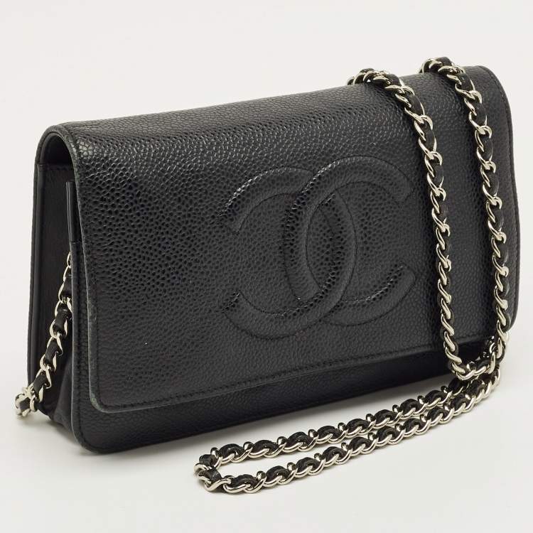 Pre Owned Chanel Black Caviar Leather CC Wallet On Chain
