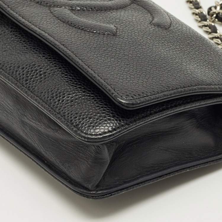 Pre Owned Chanel Black Caviar Leather CC Wallet On Chain