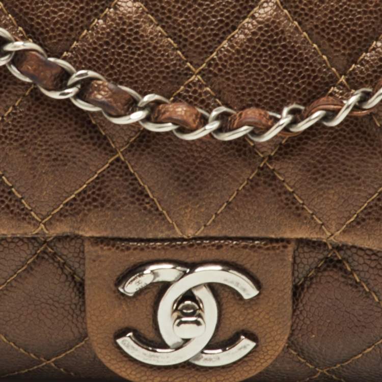 Pre Owned Chanel Metallic Brown Quilted Caviar Leather Jumbo Easy Flap Bag