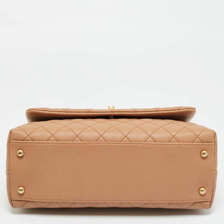 Pre Owned Chanel Beige/Burgundy Caviar Leather and Lizard Small Coco Top Handle Bag