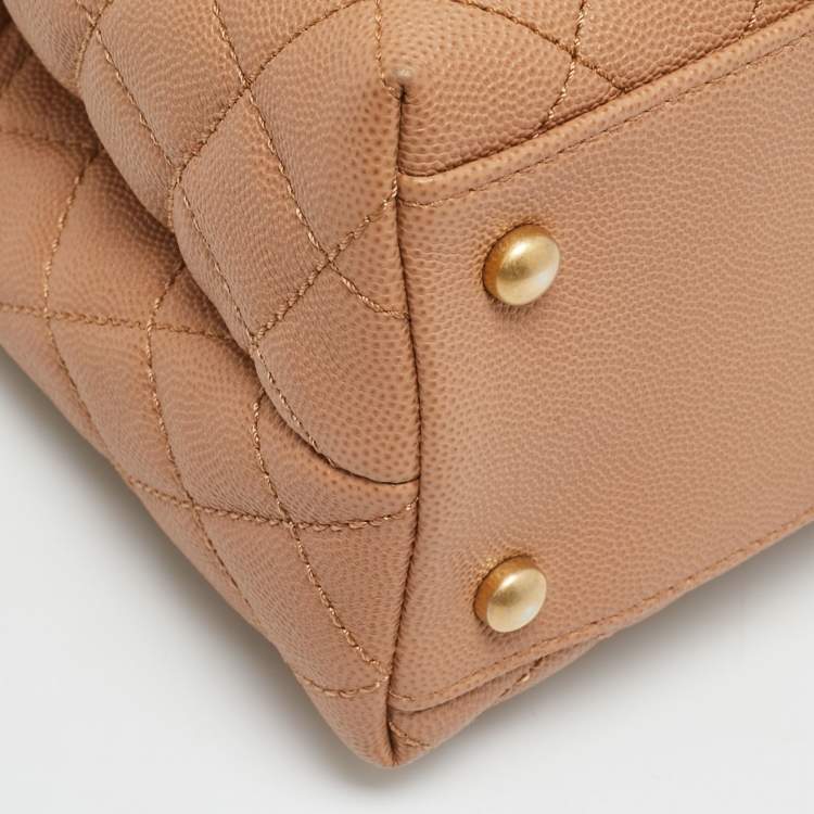 Pre Owned Chanel Beige/Burgundy Caviar Leather and Lizard Small Coco Top Handle Bag