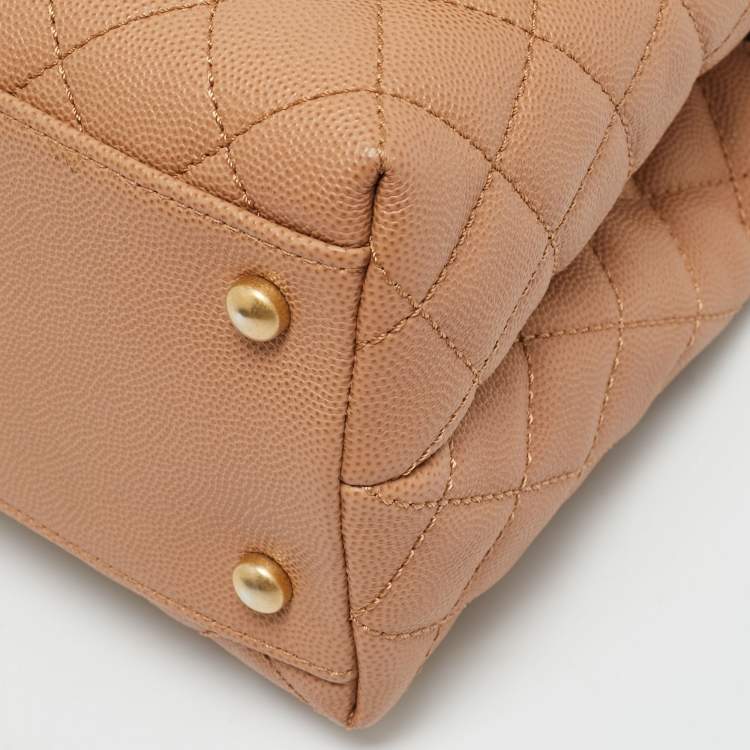 Pre Owned Chanel Beige/Burgundy Caviar Leather and Lizard Small Coco Top Handle Bag