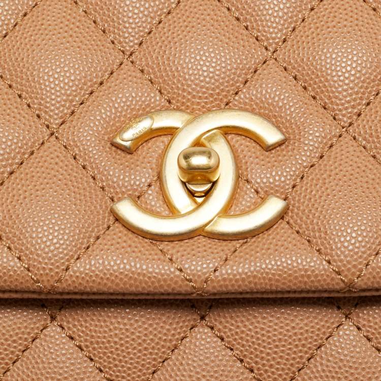 Pre Owned Chanel Beige/Burgundy Caviar Leather and Lizard Small Coco Top Handle Bag