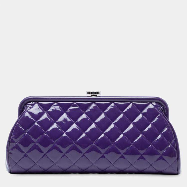 Pre Owned Chanel Purple CC Quilted Patent Kiss Lock Clutch