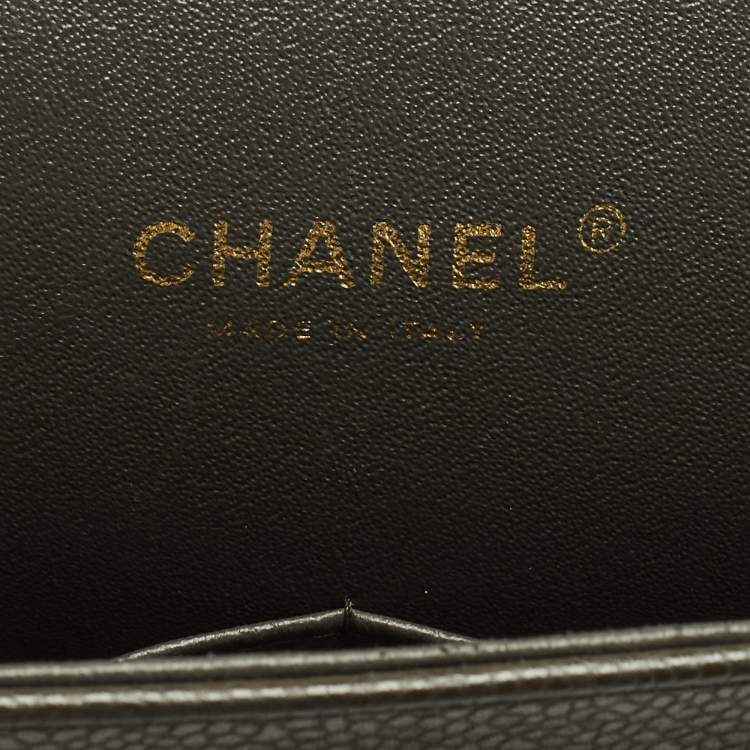 Pre Owned Chanel Classic Double Flap Maxi Green Quilted Caviar Leather Bag