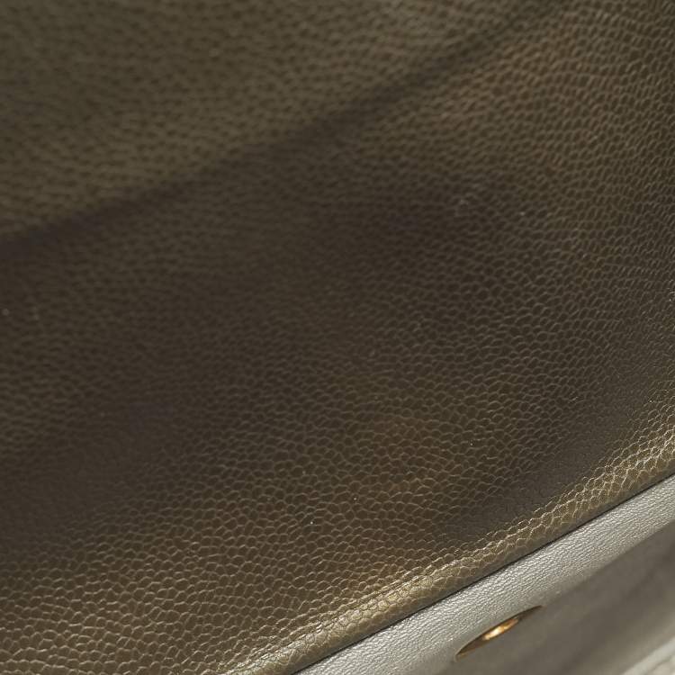 Pre Owned Chanel Classic Double Flap Maxi Green Quilted Caviar Leather Bag