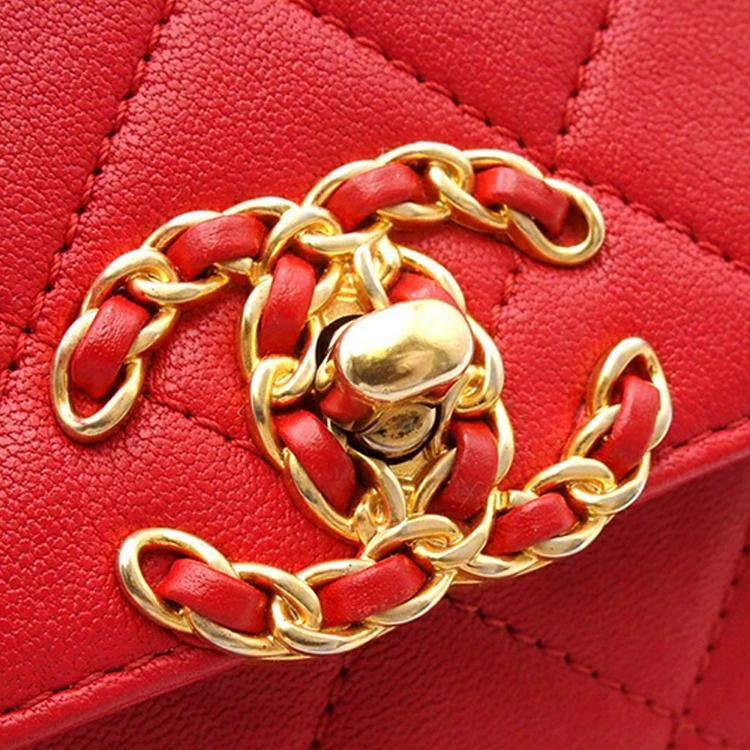 Pre Owned Chanel Red Quilted Lambskin Chain Infinity Top Handle Bag