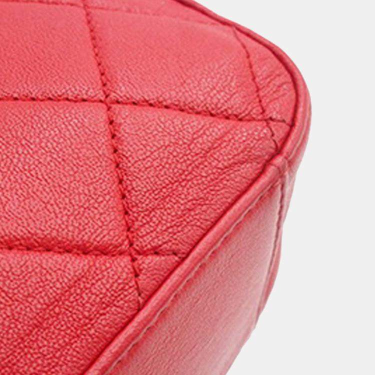 Pre Owned Chanel Red Quilted Lambskin Chain Infinity Top Handle Bag