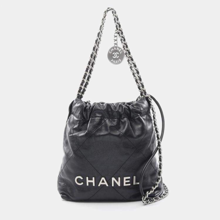 Pre Owned Chanel 22 Mini Black Leather Shoulder Bag