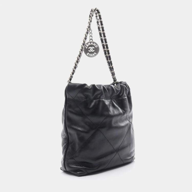 Pre Owned Chanel 22 Mini Black Leather Shoulder Bag