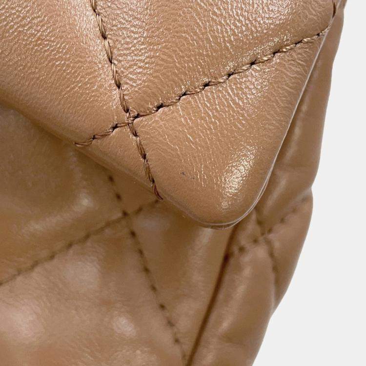 Pre Owned Chanel Beige Matelasse Coco Mark Small Handbag In Shiny Lambskin