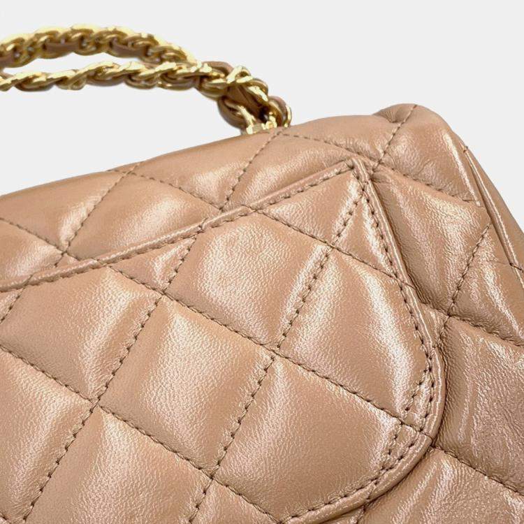 Pre Owned Chanel Beige Matelasse Coco Mark Small Handbag In Shiny Lambskin