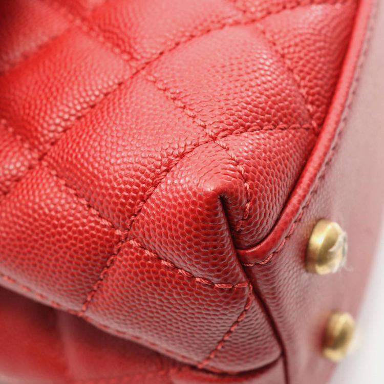 Pre Owned Chanel Matelasse Coco Handle Flap Red Calfskin Handbag 