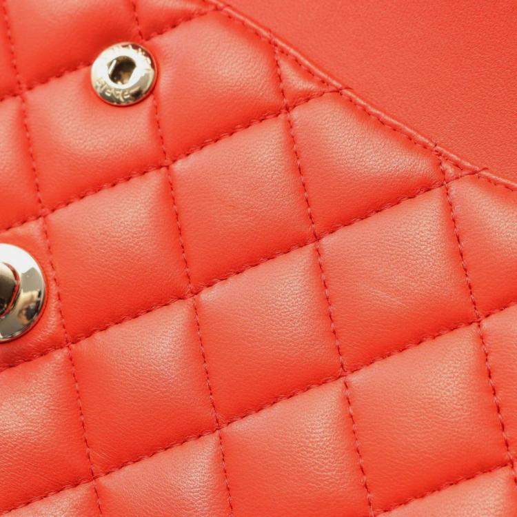 Pre Owned Chanel Matelasse Double Flap Shoulder Bag In Lambskin Leather Red