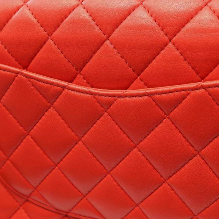 Pre Owned Chanel Matelasse Double Flap Shoulder Bag In Lambskin Leather Red