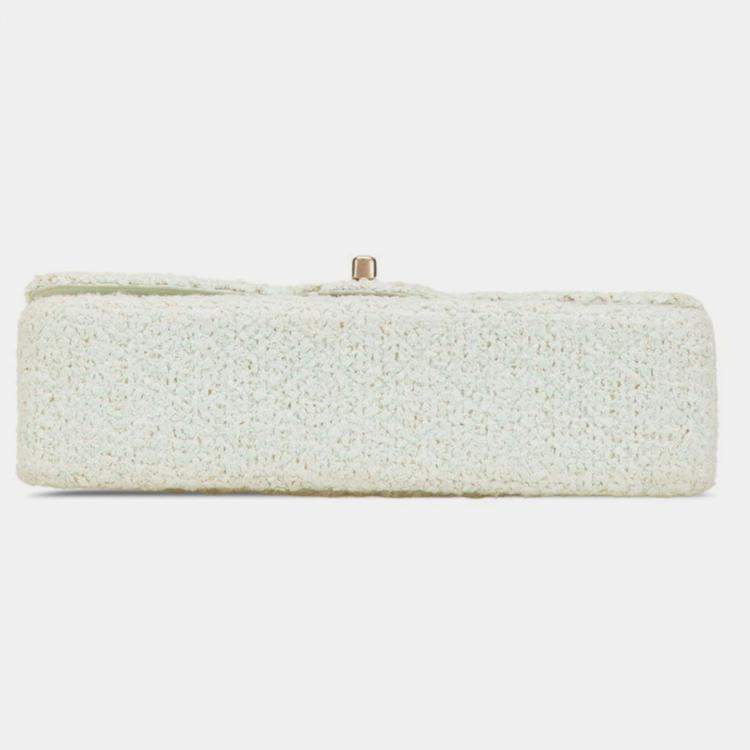 Pre Owned Chanel Matelasse 25 Coco Mark Double Flap Chain Shoulder Bag In Green Mint Tweed And Leather