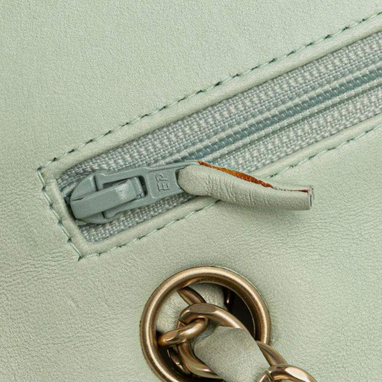 Pre Owned Chanel Matelasse 25 Coco Mark Double Flap Chain Shoulder Bag In Green Mint Tweed And Leather