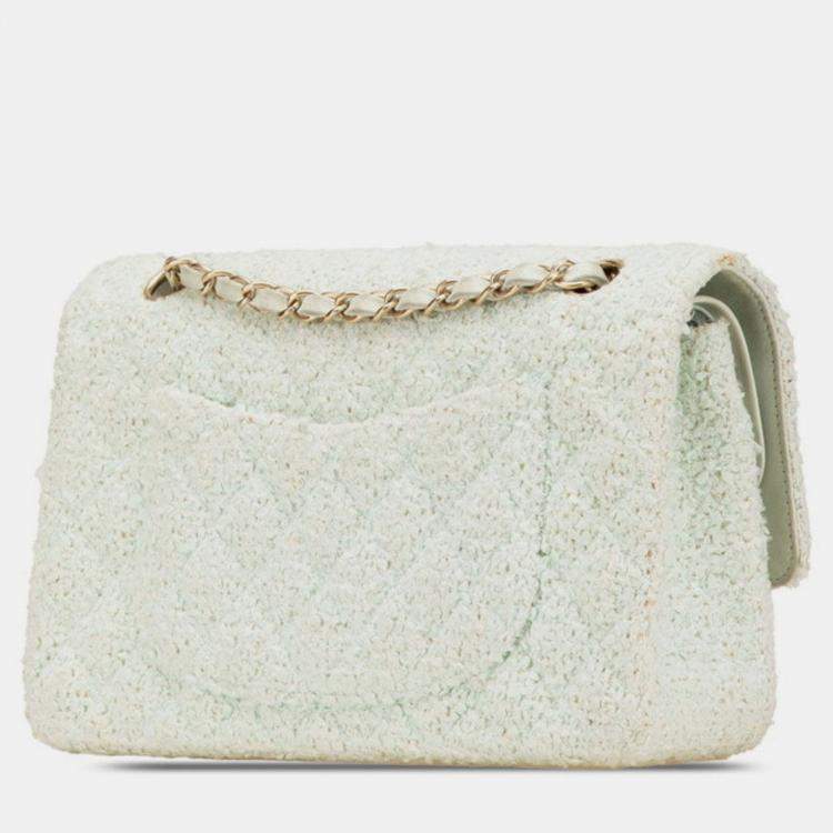 Pre Owned Chanel Matelasse 25 Coco Mark Double Flap Chain Shoulder Bag In Green Mint Tweed And Leather