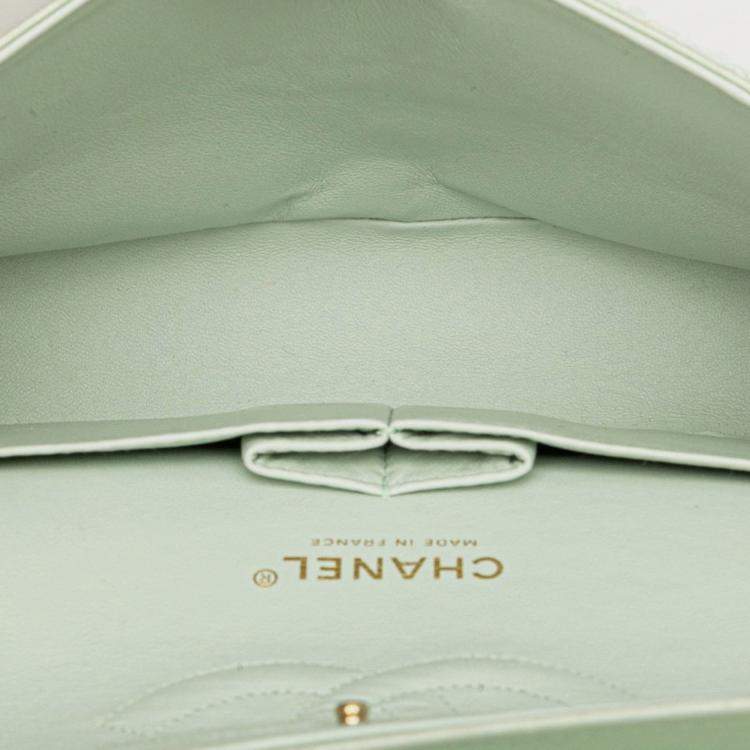 Pre Owned Chanel Matelasse 25 Coco Mark Double Flap Chain Shoulder Bag In Green Mint Tweed And Leather