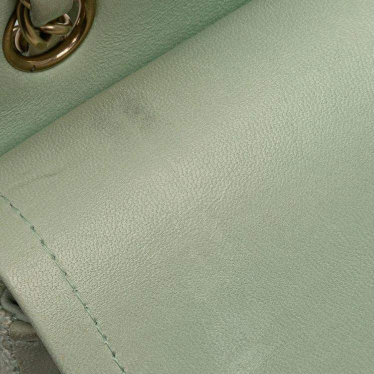 Pre Owned Chanel Matelasse 25 Coco Mark Double Flap Chain Shoulder Bag In Green Mint Tweed And Leather