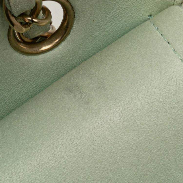 Pre Owned Chanel Matelasse 25 Coco Mark Double Flap Chain Shoulder Bag In Green Mint Tweed And Leather