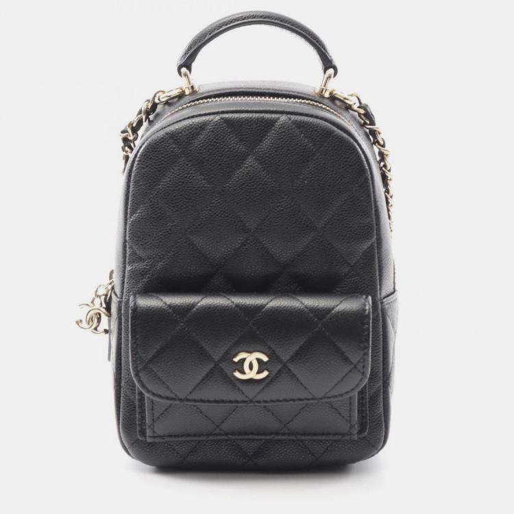 Pre Owned Chanel Matelasse Backpack Calfskin Leather Black