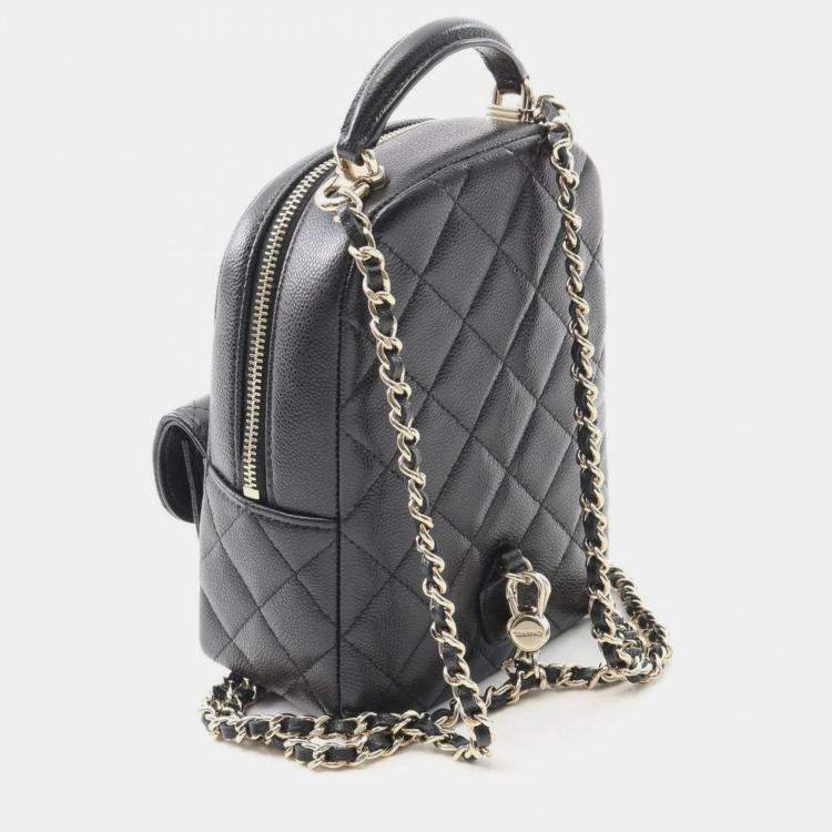 Pre Owned Chanel Matelasse Backpack Calfskin Leather Black