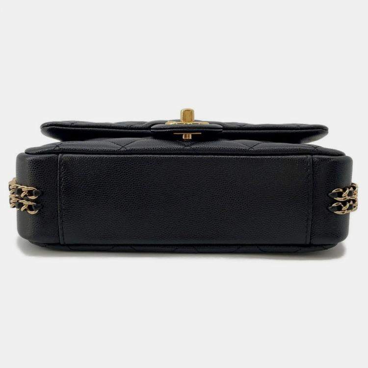 Pre Owned Chanel Mini Matelasse Caviar Leather Chain Shoulder Bag Black