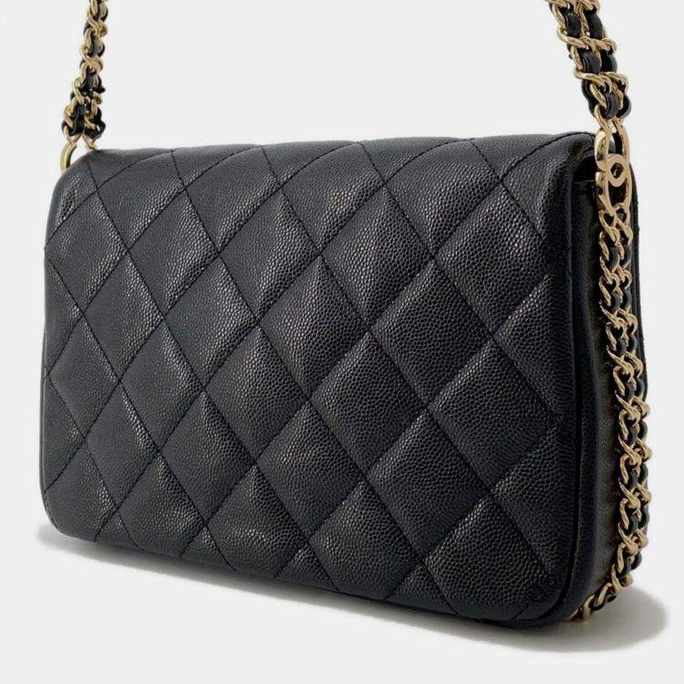 Pre Owned Chanel Mini Matelasse Caviar Leather Chain Shoulder Bag Black