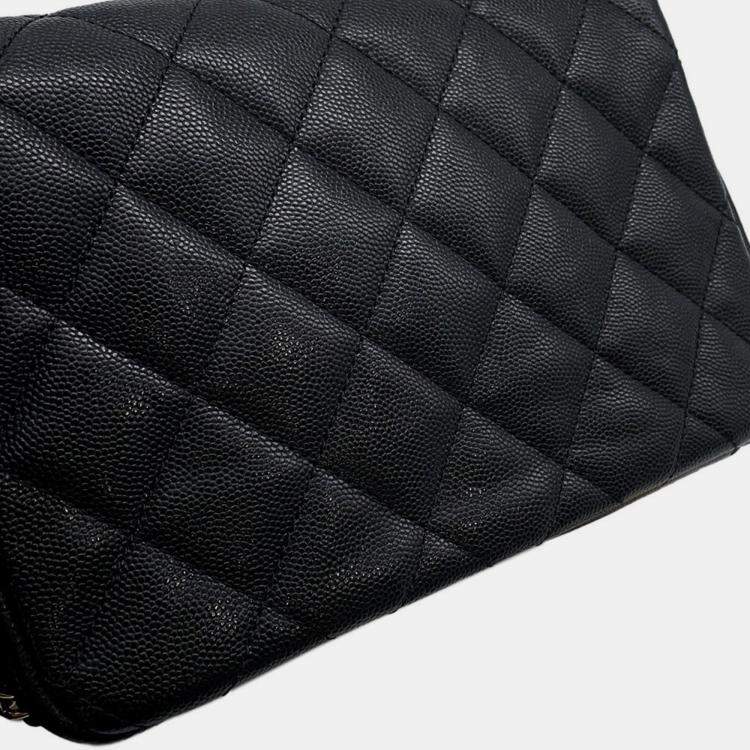 Pre Owned Chanel Mini Matelasse Caviar Leather Chain Shoulder Bag Black