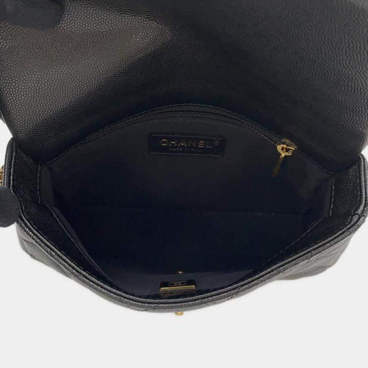 Pre Owned Chanel Mini Matelasse Caviar Leather Chain Shoulder Bag Black