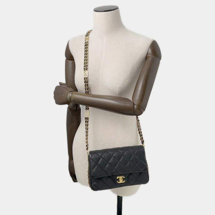 Pre Owned Chanel Mini Matelasse Caviar Leather Chain Shoulder Bag Black