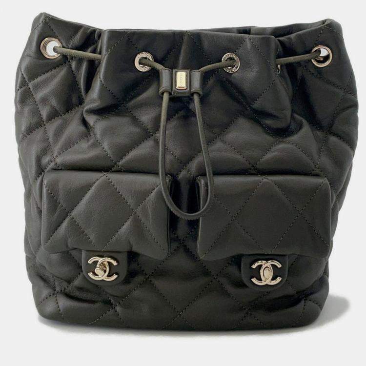 Pre Owned Chanel Matelasse Coco Mark Black Lambskin Backpack